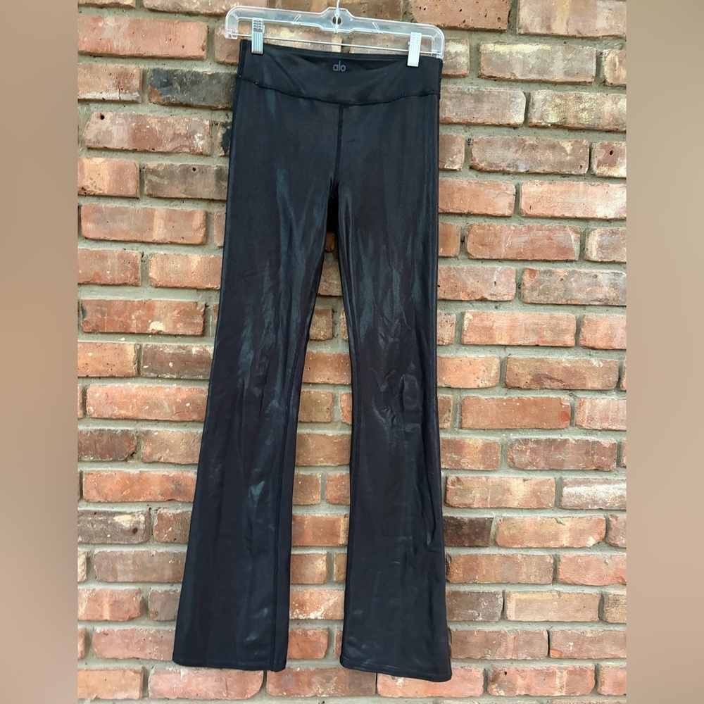 ALO Yoga Black Shiny Flare Pants - Size Small